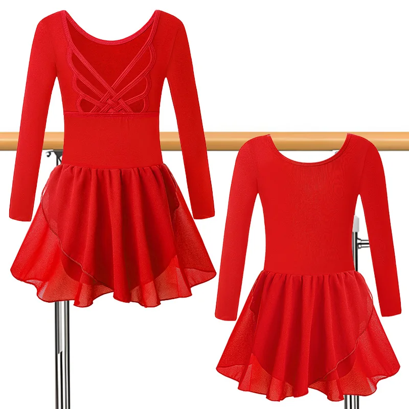 Dziewczęce świąteczne body baletowe z długim rękawem, spódniczki gimnastyczne z motywem motyla, odkryte plecy i podszewka, sukienka do tańca.