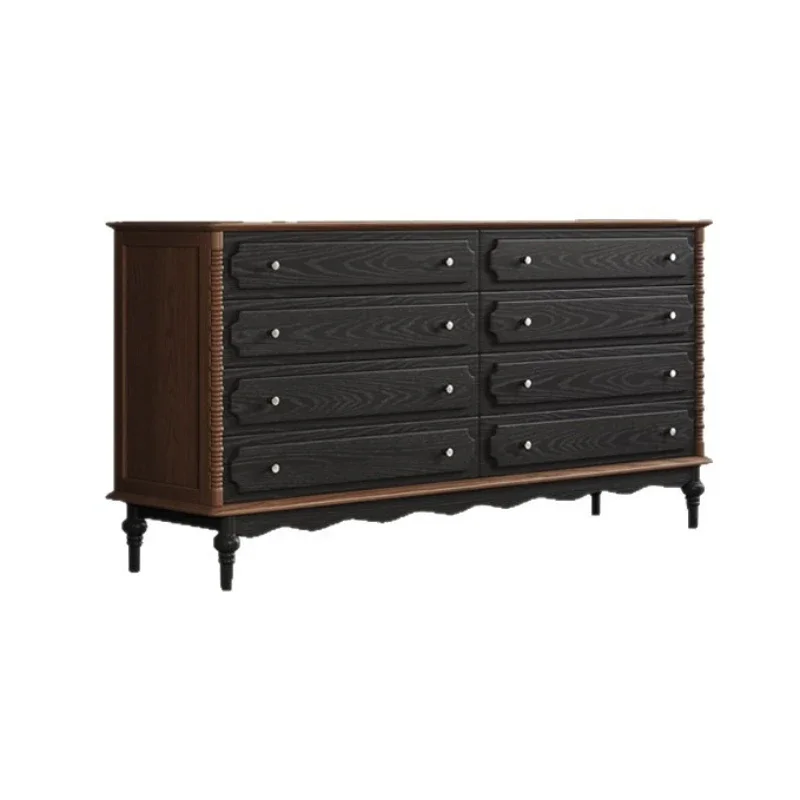 French solid wood eight-bucket cabinet, retro living room multi-functional storage medieval style