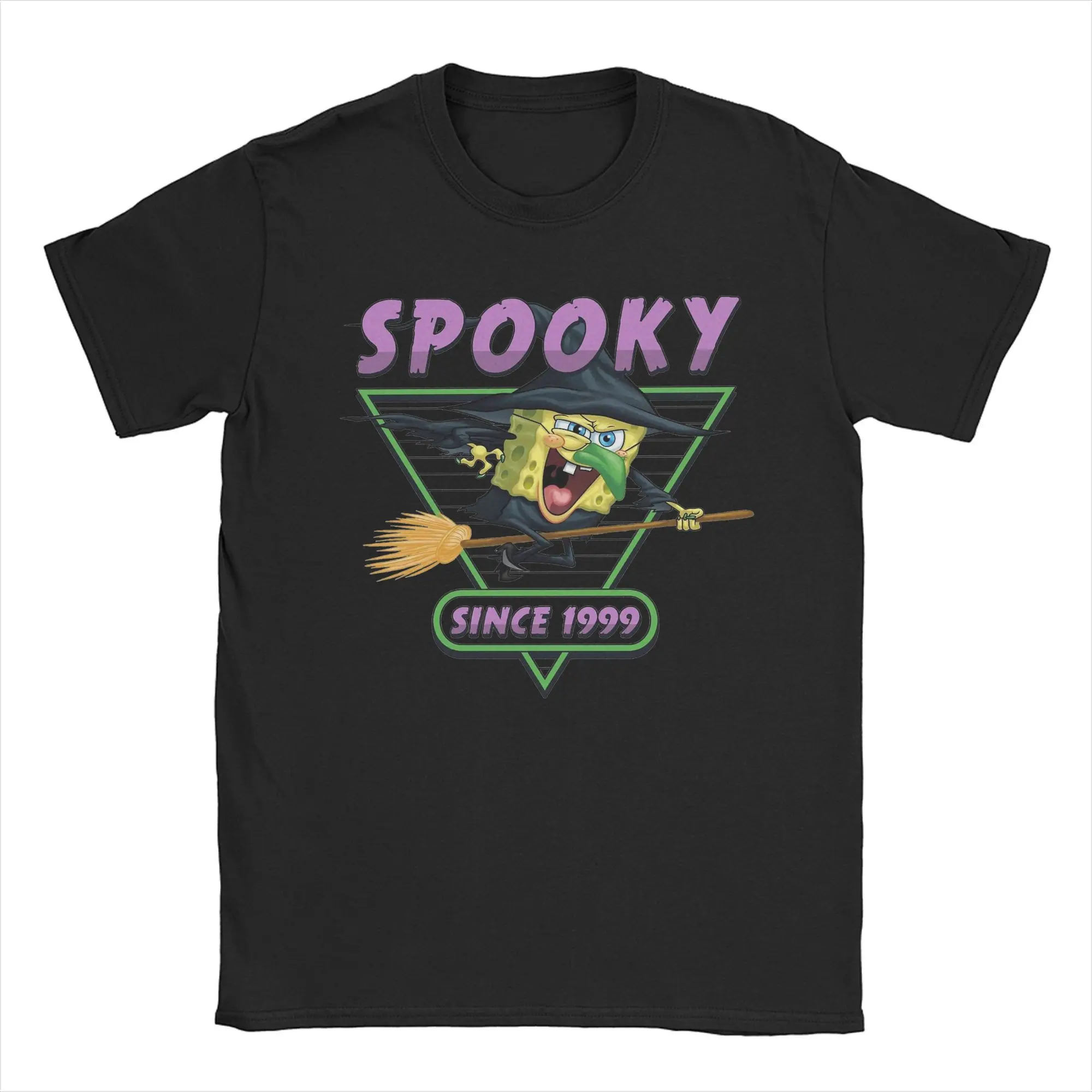 Spongebobed Halloween Spooky Since 1999 WitchBob T-Shirt Men's Cotton Tops Shirts Retro  Round Neck Short Sleeve