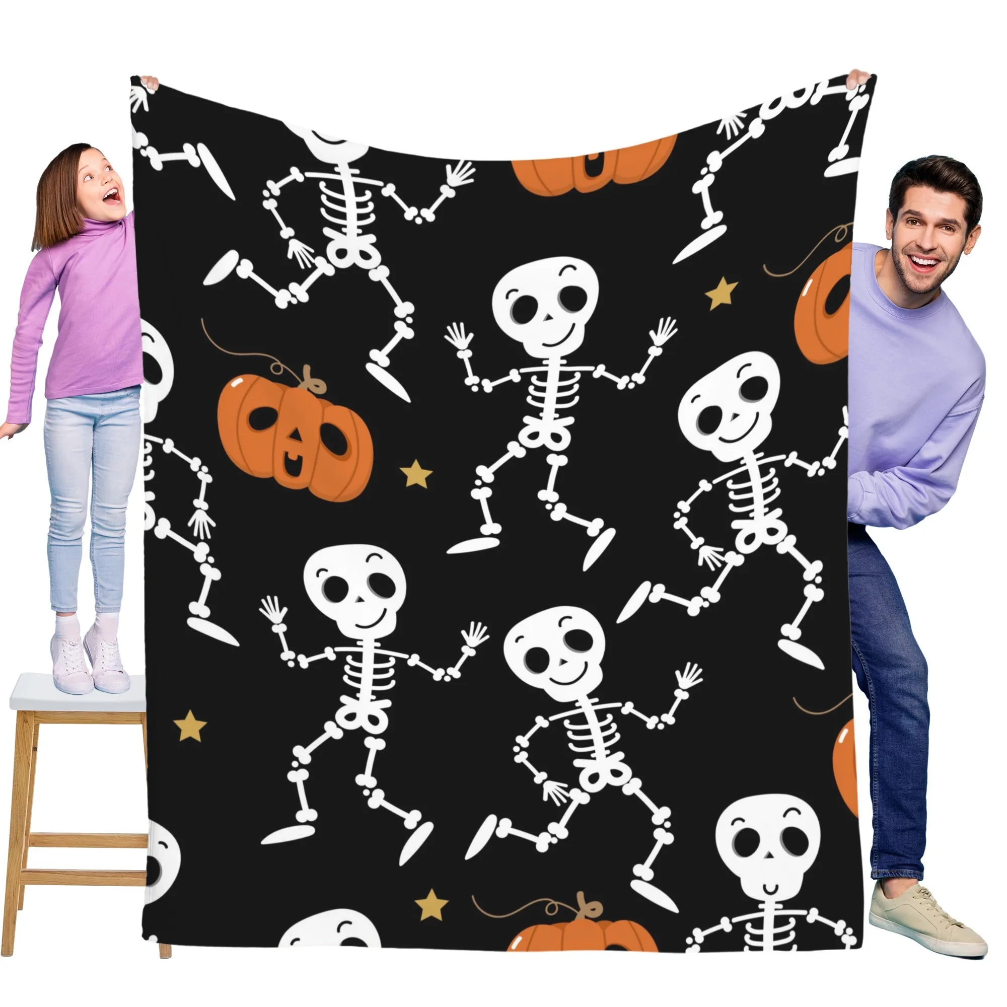

Фланелевое одеяло с рисунком скелета тыквы на Хэллоуин мягкое и теплое, идеально подходит для диванов, кроватей, офисов и путешествий.