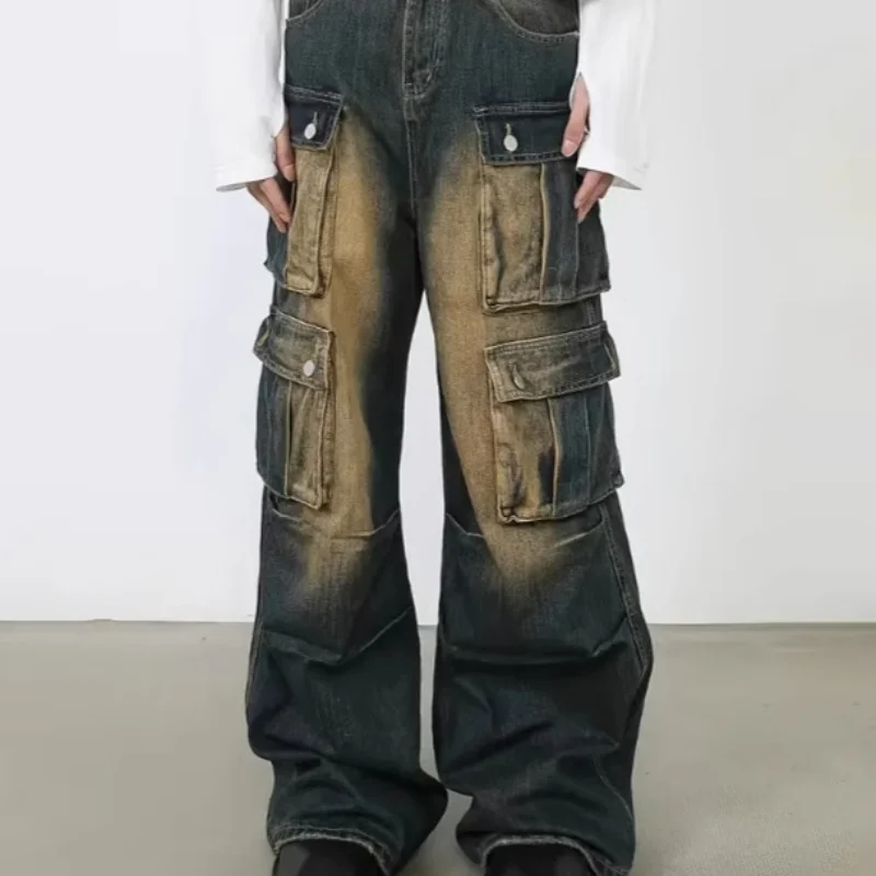 

2025 Spring/Autumn New High Waist Jeans Casual Pants with Four Pockets Retro Washed, Tailored, Straight Tube Work Clothes Jeans