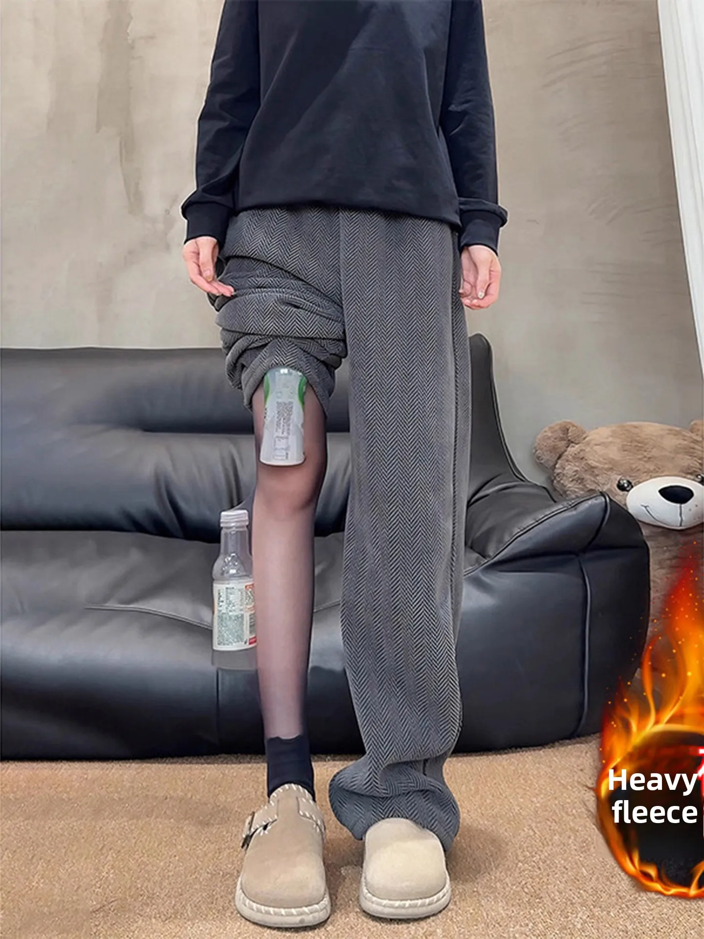 

Мужские повседневные брюки Cleanfit с флисовой подкладкой и текстурным узором, зимние, в американском спортивном стиле, прямого кроя, свободные