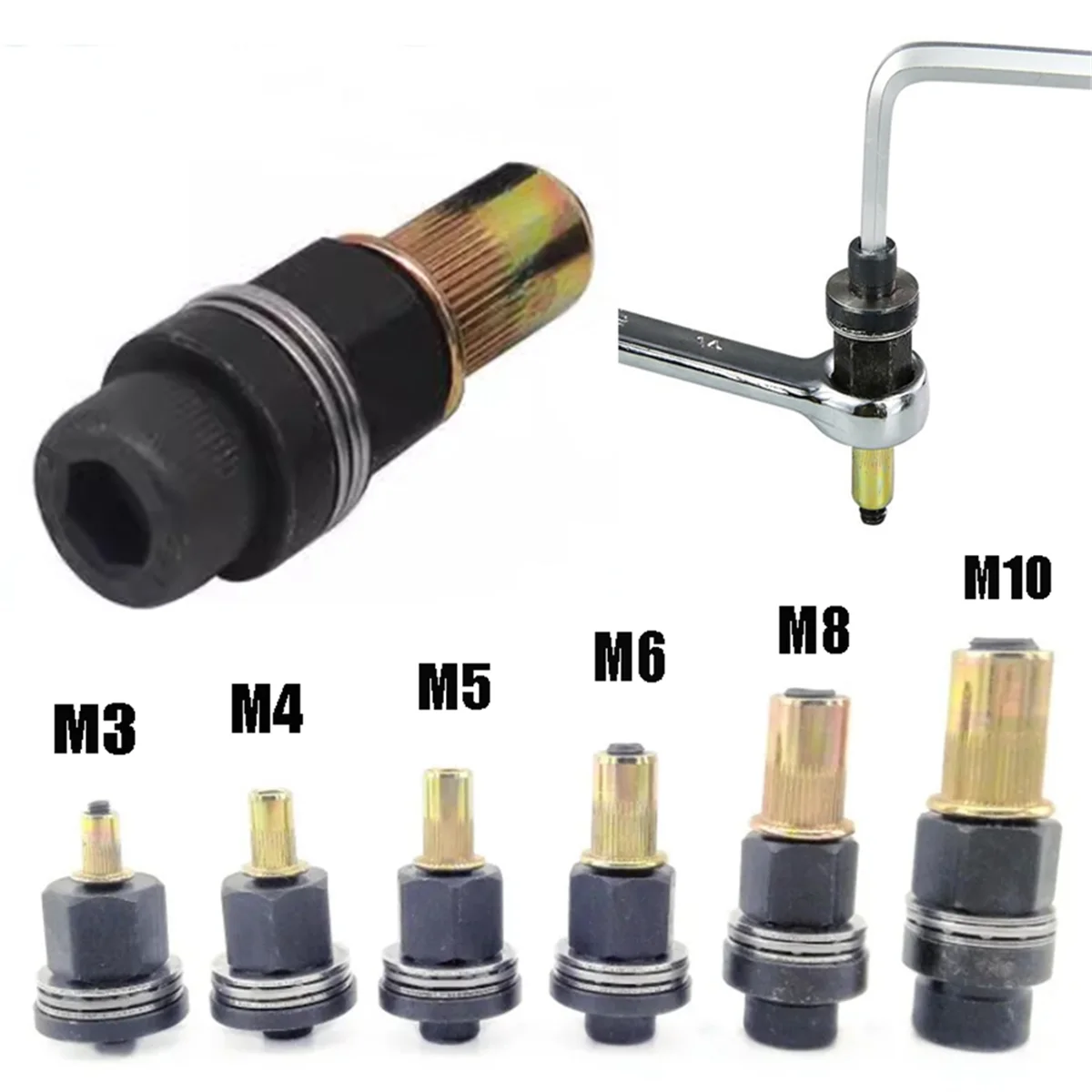 6 Stuks Handklinknagel Moer Kop Moeren Adapter Gereedschap Klinkmachine Gereedschap Accessoire Voor Moeren Optionele Model M3-M10