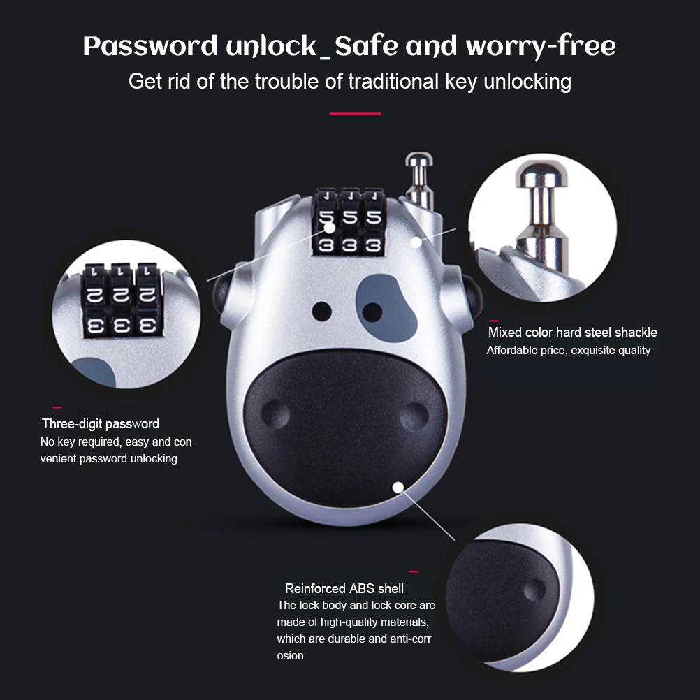 Kłódka linkowa Kłódka linkowa z motywem krowy Kłódka rowerowa Kłódka do kasku Kłódka do bagażu podróżnego Kłódka do sank z wysuwaną linką stalową Kłódka do kasku