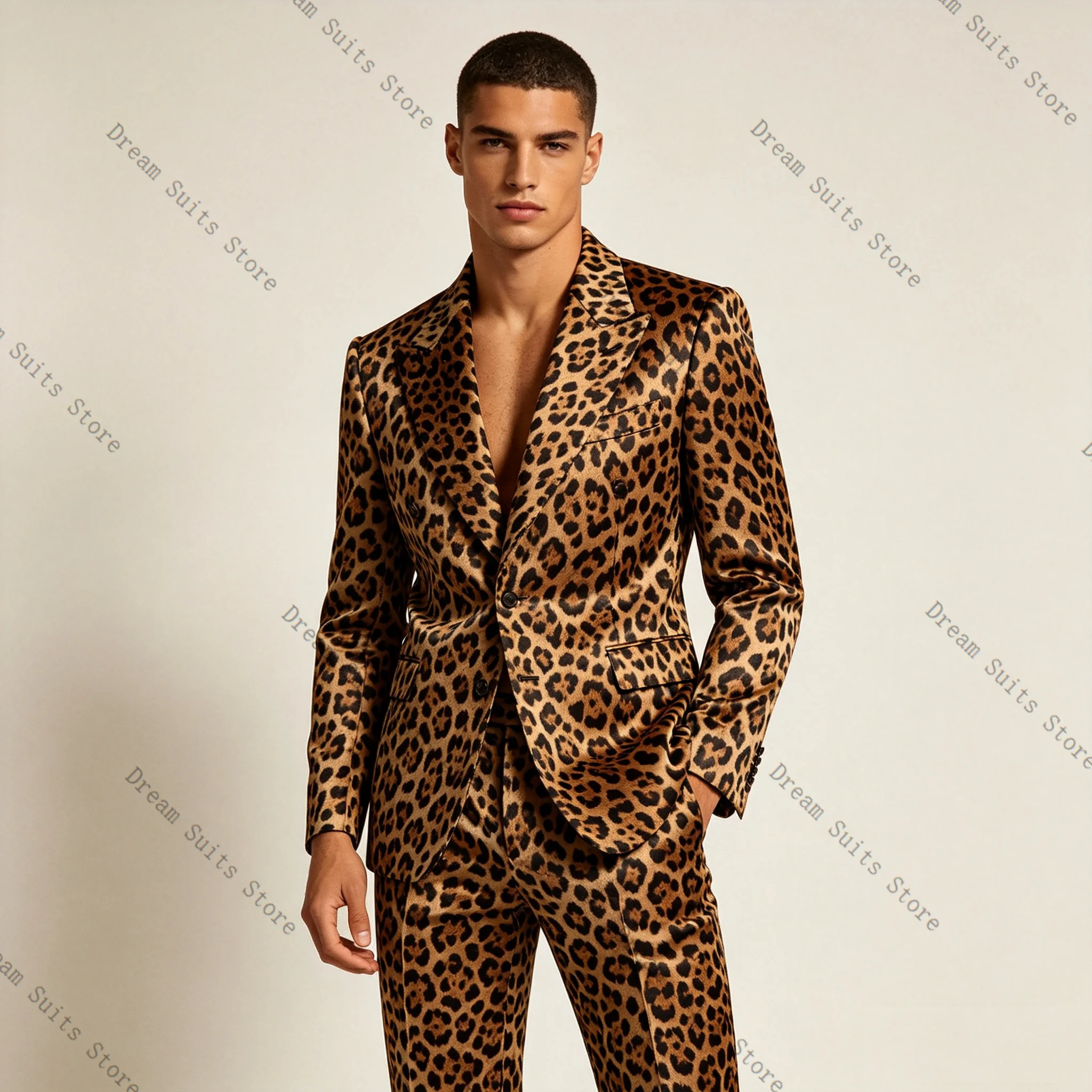 Leopard Print Men Suit Set 2 P - đánh giá và giá Men Formal Wear Brown