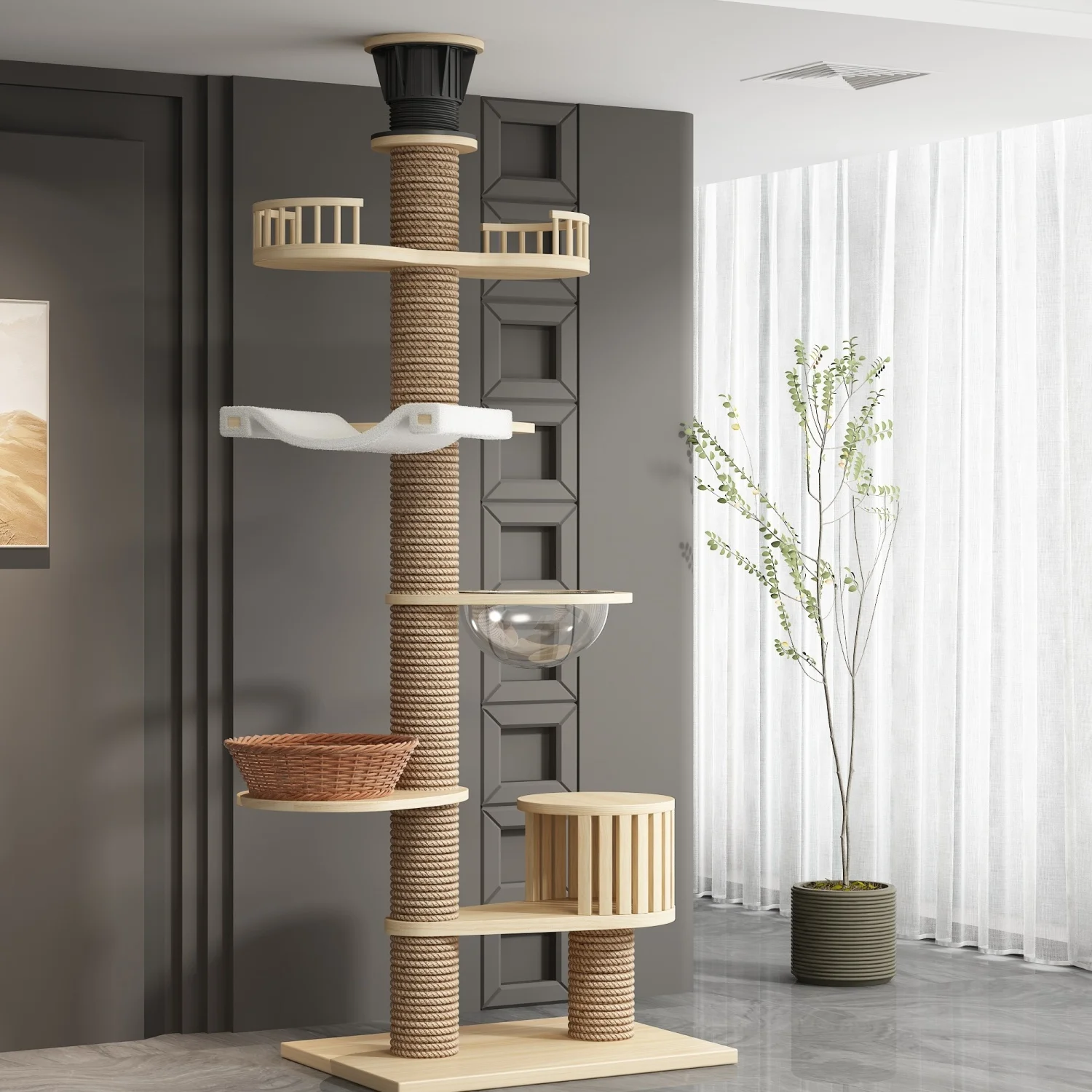 Solid Wood Cat Climbing Frame Durable and Scratch-resistant PVC Sisal Cat Scratching Post Multi-layer Cat Tree House