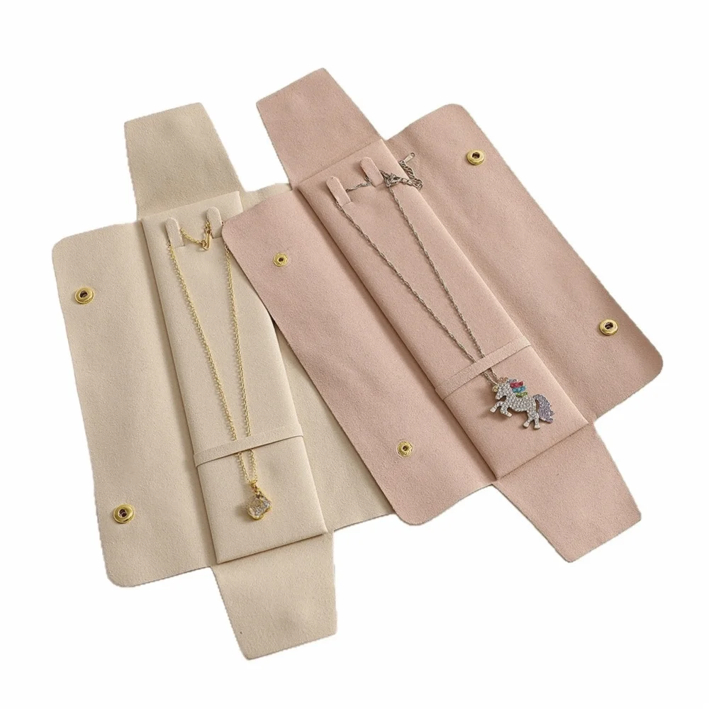 Microfiber Fabric Jewelry Pouch Built-In Necklace Clip Soft Necklace Storage Bag Mini Size Anti-Tarnish Gift Storage Sack