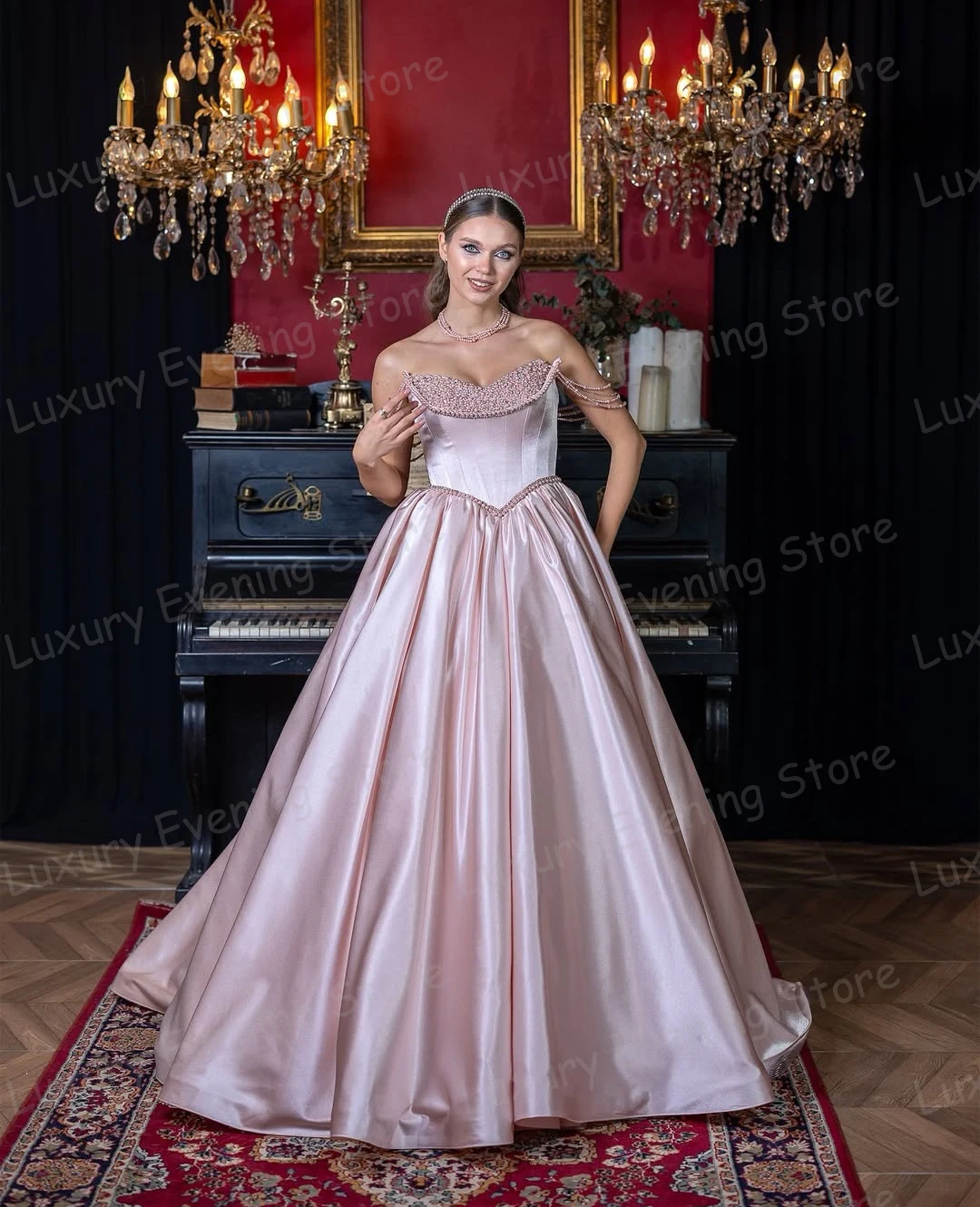 

Simple A Line Evening Dresses Woman's Prom Gowns Sweetheart Sleeveless Fashion Party Vestidos Customized فساتين سهرات