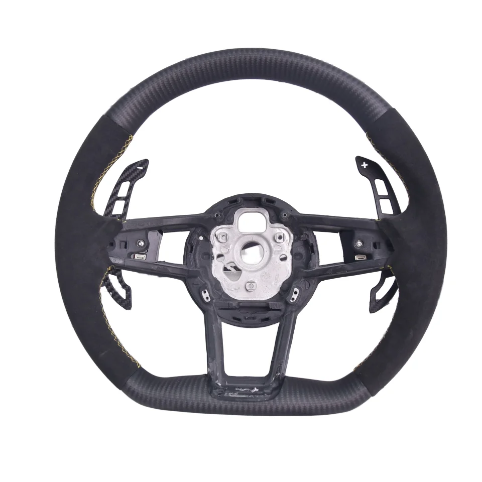 

Custom R8 Style Suede Carbon Fiber Steering Wheel for A3 S3 A4 RS3 - Yellow Stitching