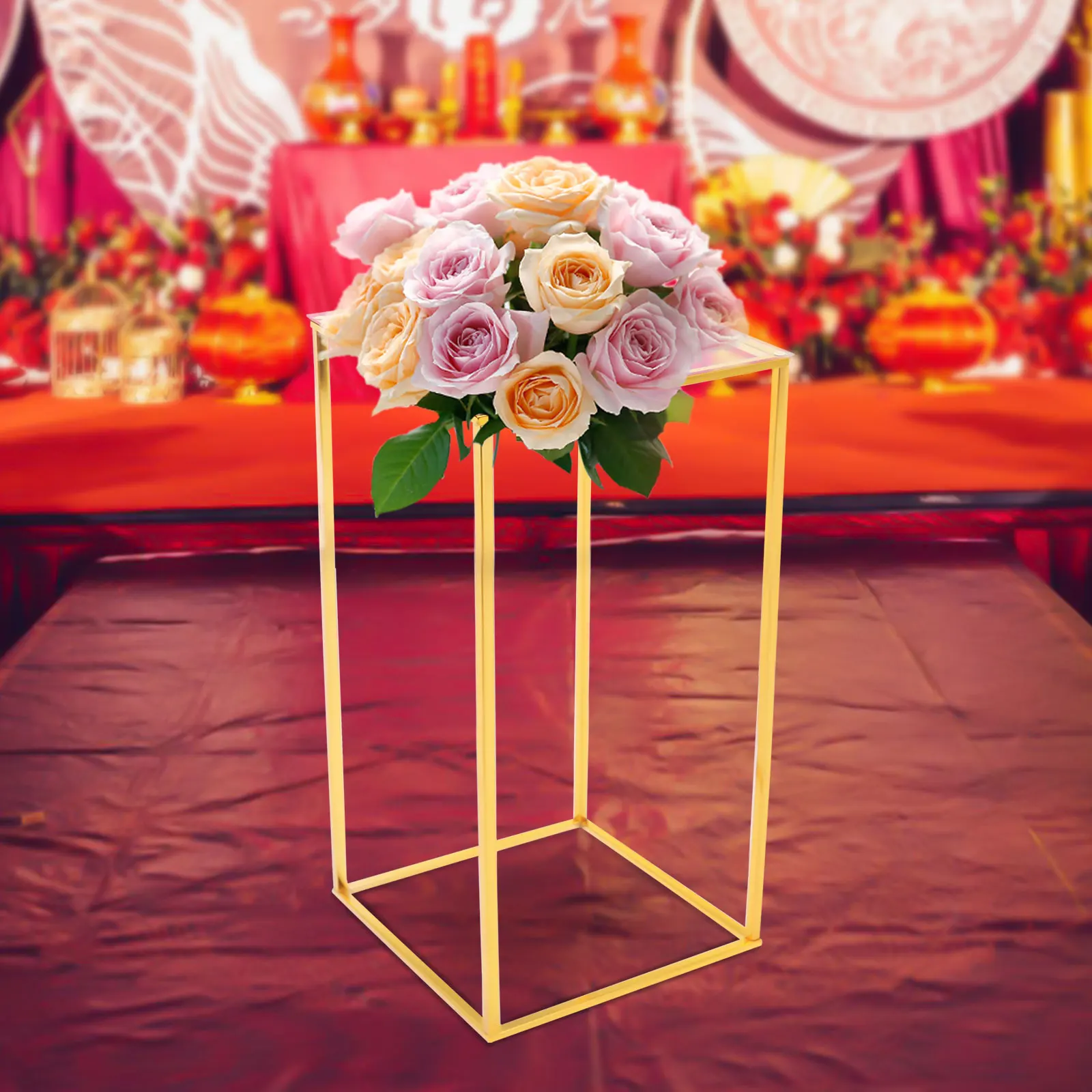 25*25*60cm Gold Flower Floor Stand Metal Column Flower Stand Flower Arrangement For Wedding Party Dinner Centerpiece