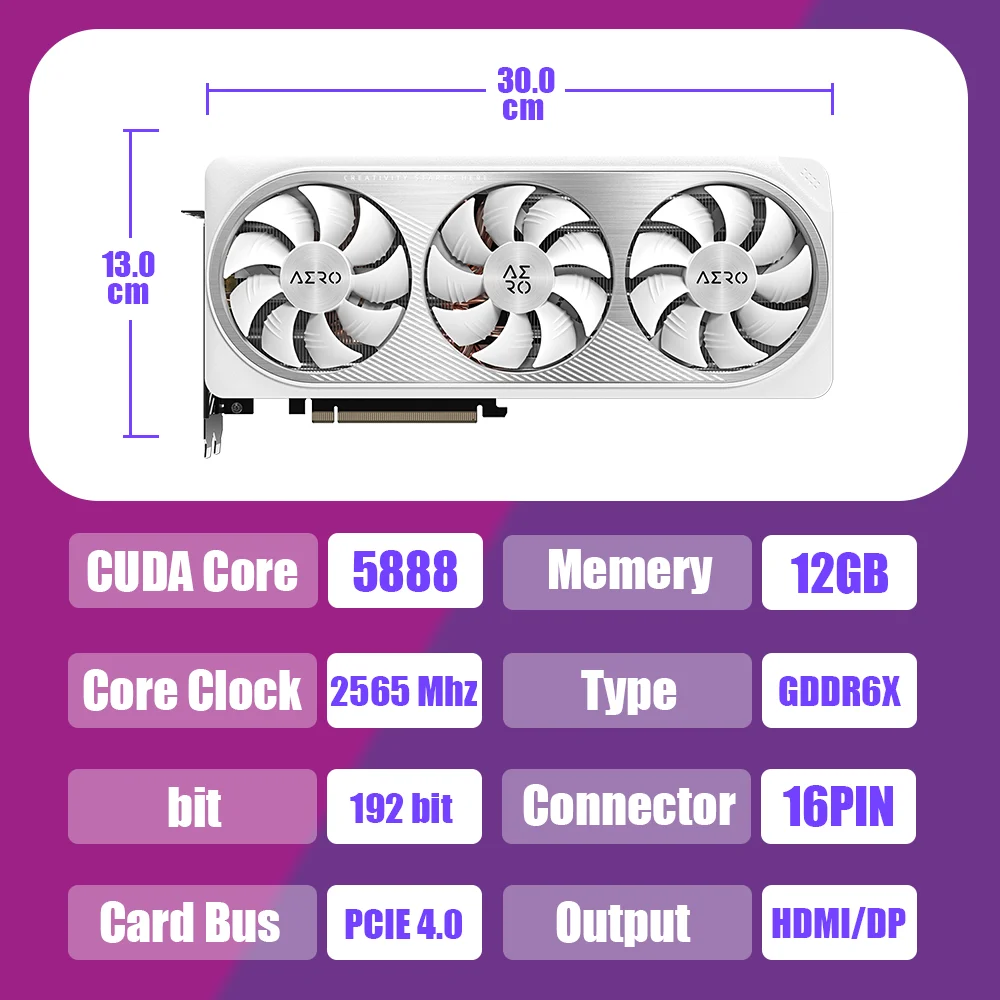 Видеокарта GIGABYTE RTX 4070 AERO OC 12G GPU NVIDIA RTX 4070 GDDR6X 12 Гб, видеокарта бит PCIE4.0, абсолютно новая