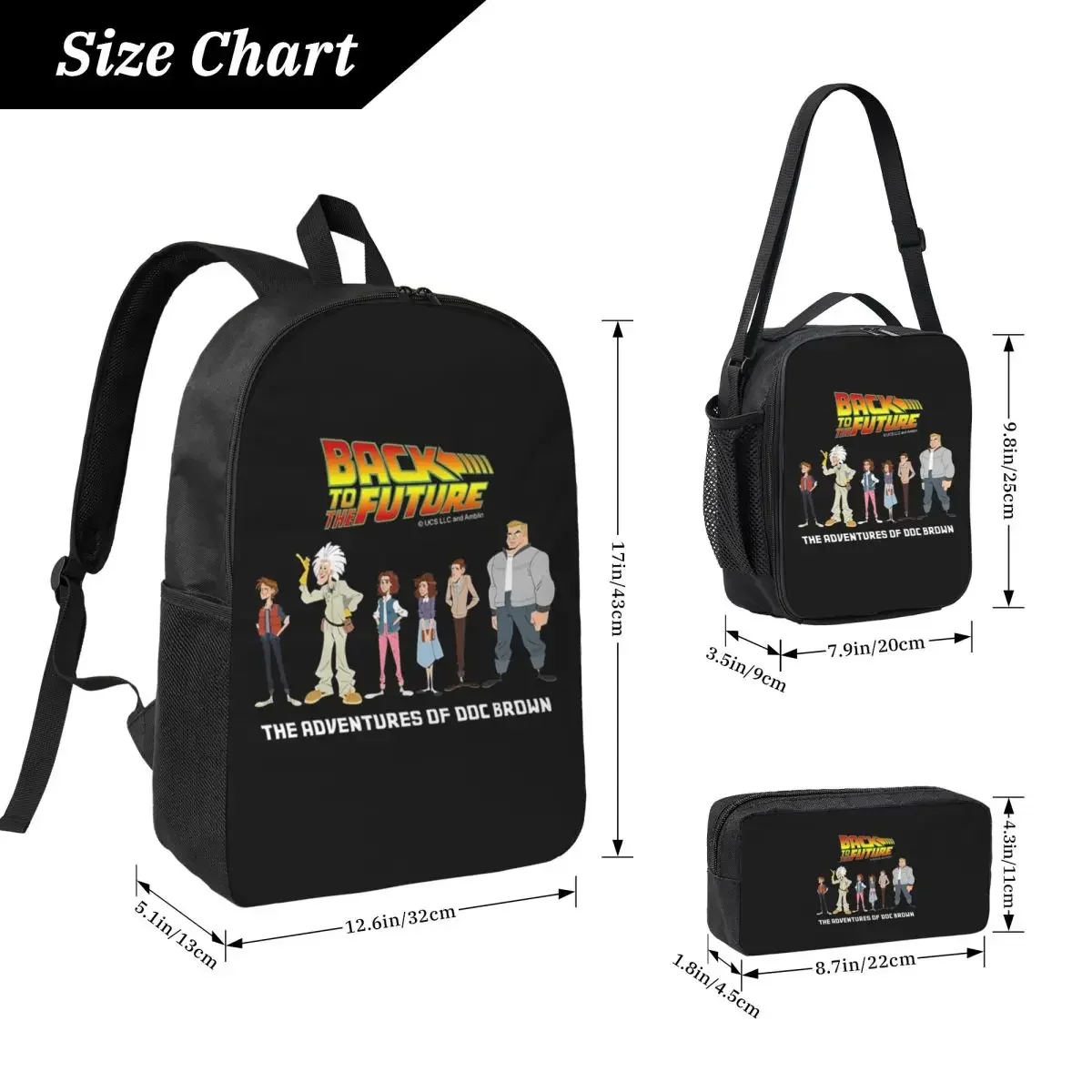 Retro Back To The Future Backpack Student Boy Girl BookBag School Bag Computer Shoulder Bags 3ps Insulated Lunch Bag Pencil Case