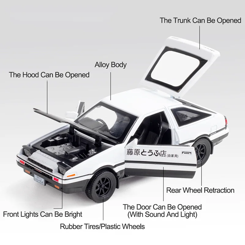 Ae86 Initial D Trueno Metal Car Alloy Pull Back Diecasts Vehicles Model Auto Toys With Sound Light Scene Display Adult Gift