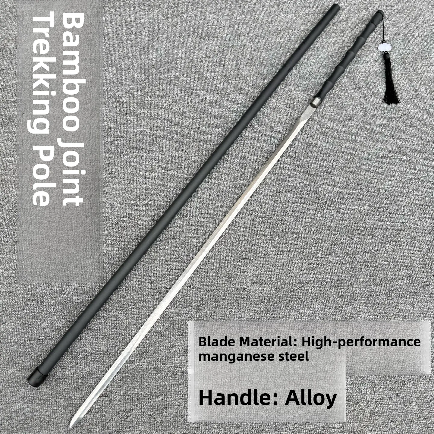 Outdoor Sports Black Bamboo Sword Manganese Steel Unsharpened Sword with Sword Tassel Can Be Reversed Frosted Black