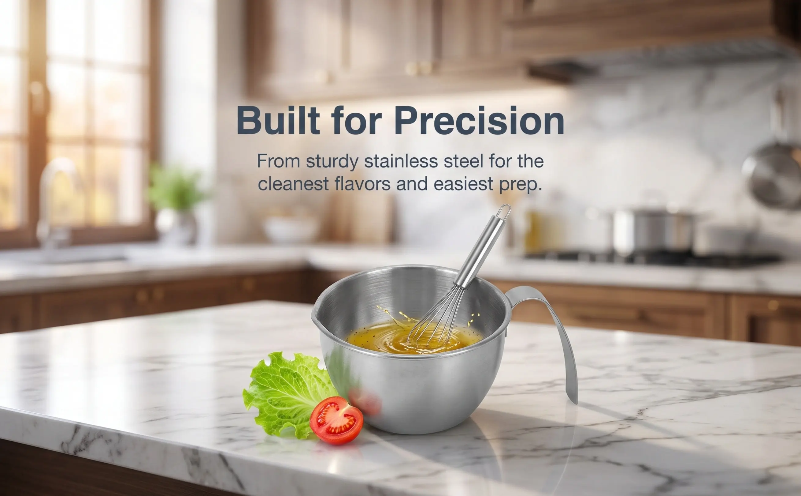 200Ml Stainless Steel Baking Bowl with Ergonomic Handle and Precise Measurement Marks for Mixing Beating Sauces Ingredients Prep