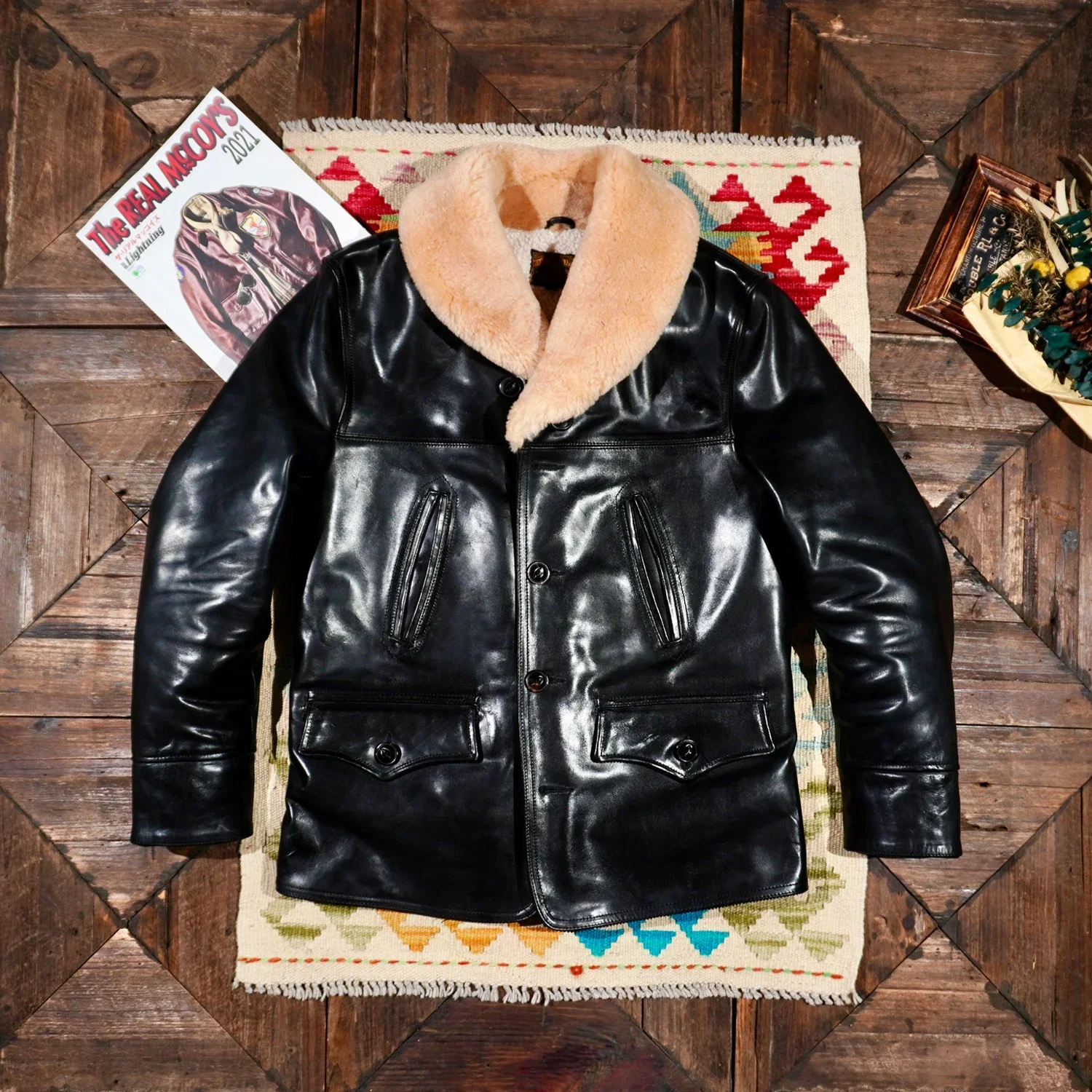 

Реплика Tailor Brando The R*al McCoy'* фермерский итальянский батик из конской кожи, мужской американский ретро воротник из натуральной шерсти, коротник из натуральной кожи