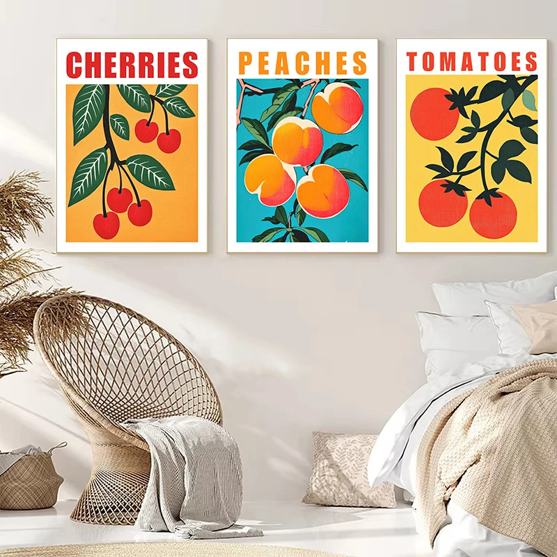Vegetables Fruits Food Poster Avocado Peach Orange Carrot Tomato Canvas Printing Wall Art Picture for Kitchen Home Decoration