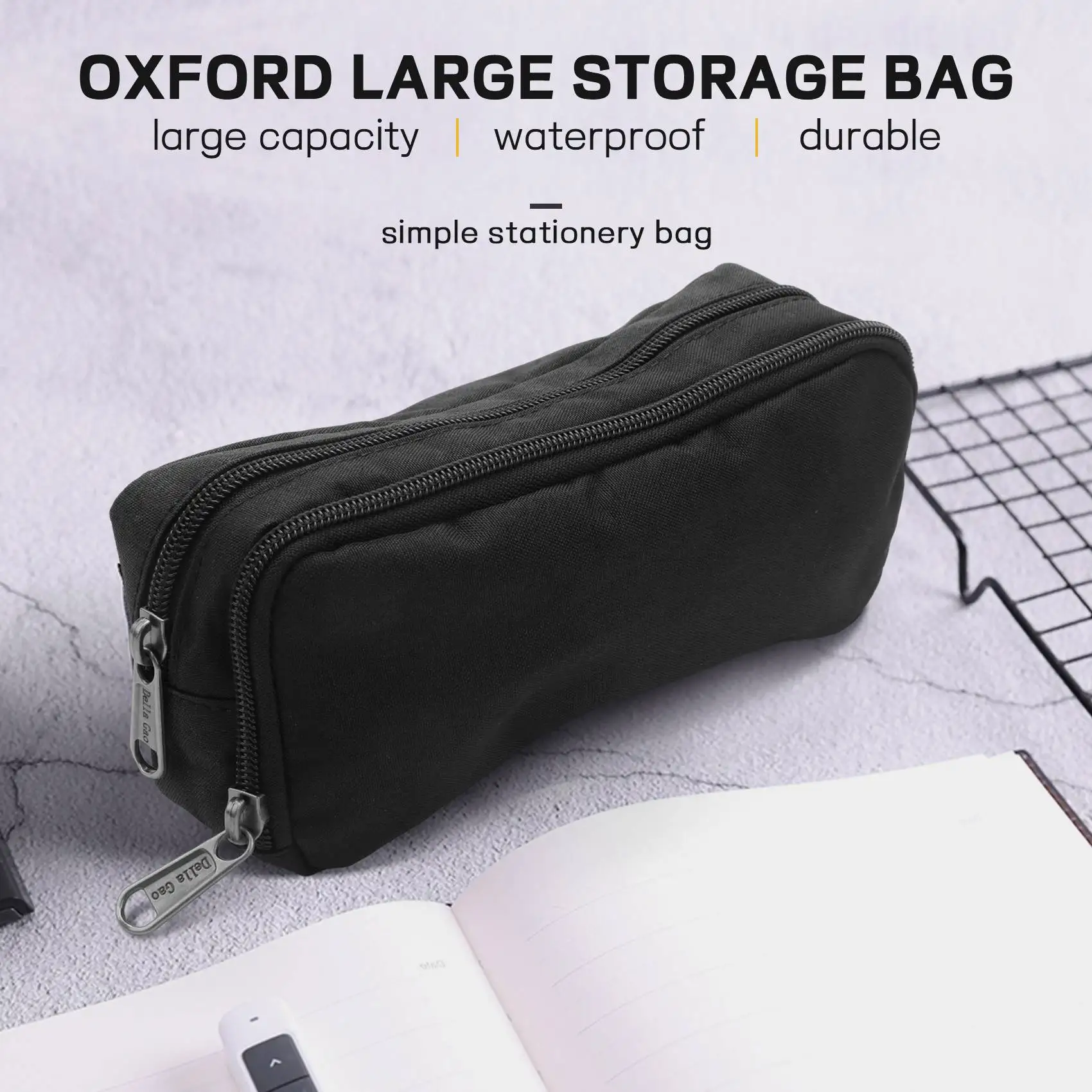 Big Capacity Pencil Case Oxford Storage Pouch Marker Pen Case Simple Stationery Bag School Office Organizer Black