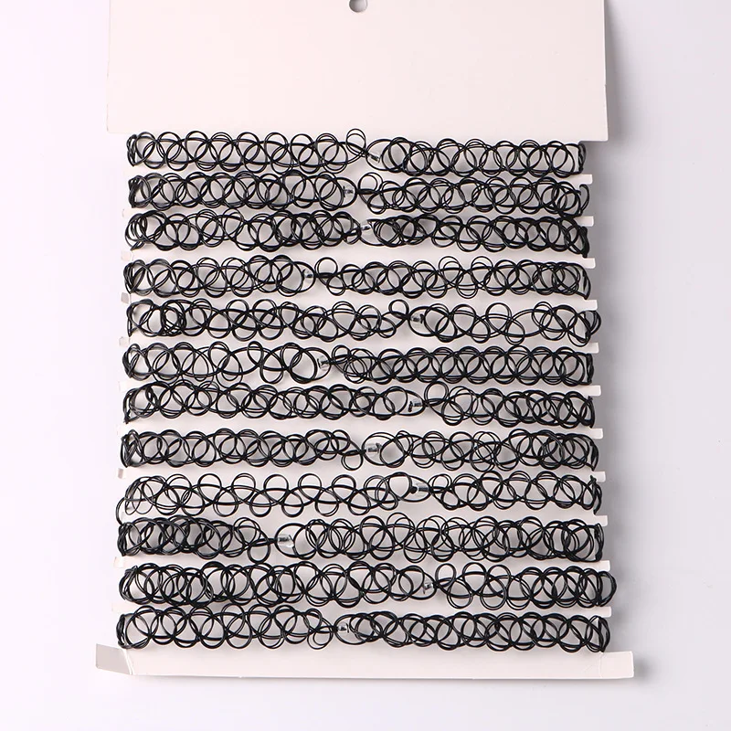 12 Uds. Gargantilla de tatuaje de plástico Hippy para mujer, gargantillas elásticas Punk, collar tejido de línea de pesca elástica, accesorios de moda