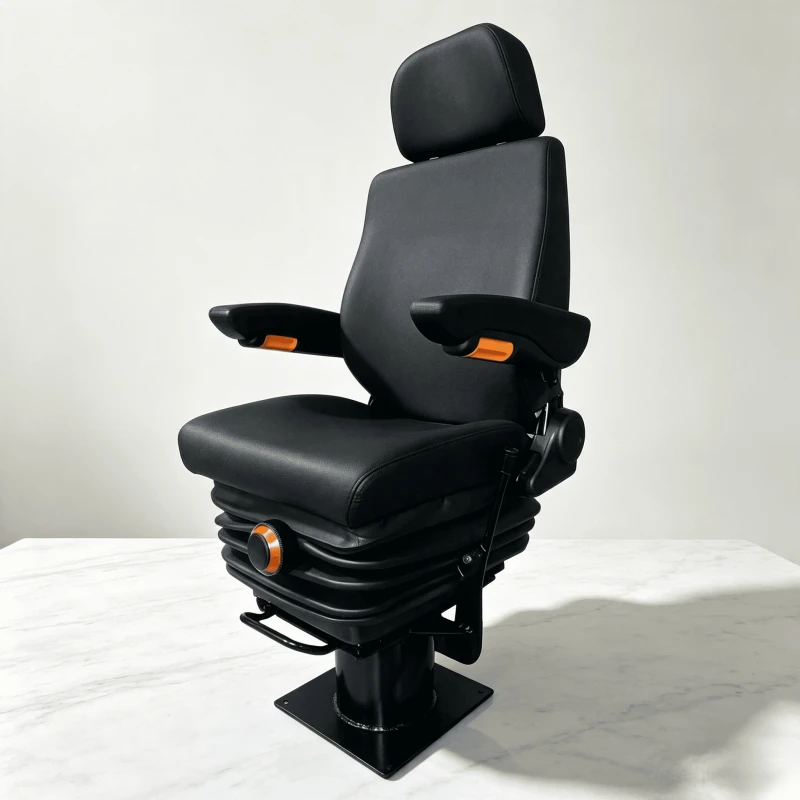 Marine Pilot Seat with Mechanical Suspension - Ergonomic Leather Boat Captain Chair for Commercial & Fishing Vessels