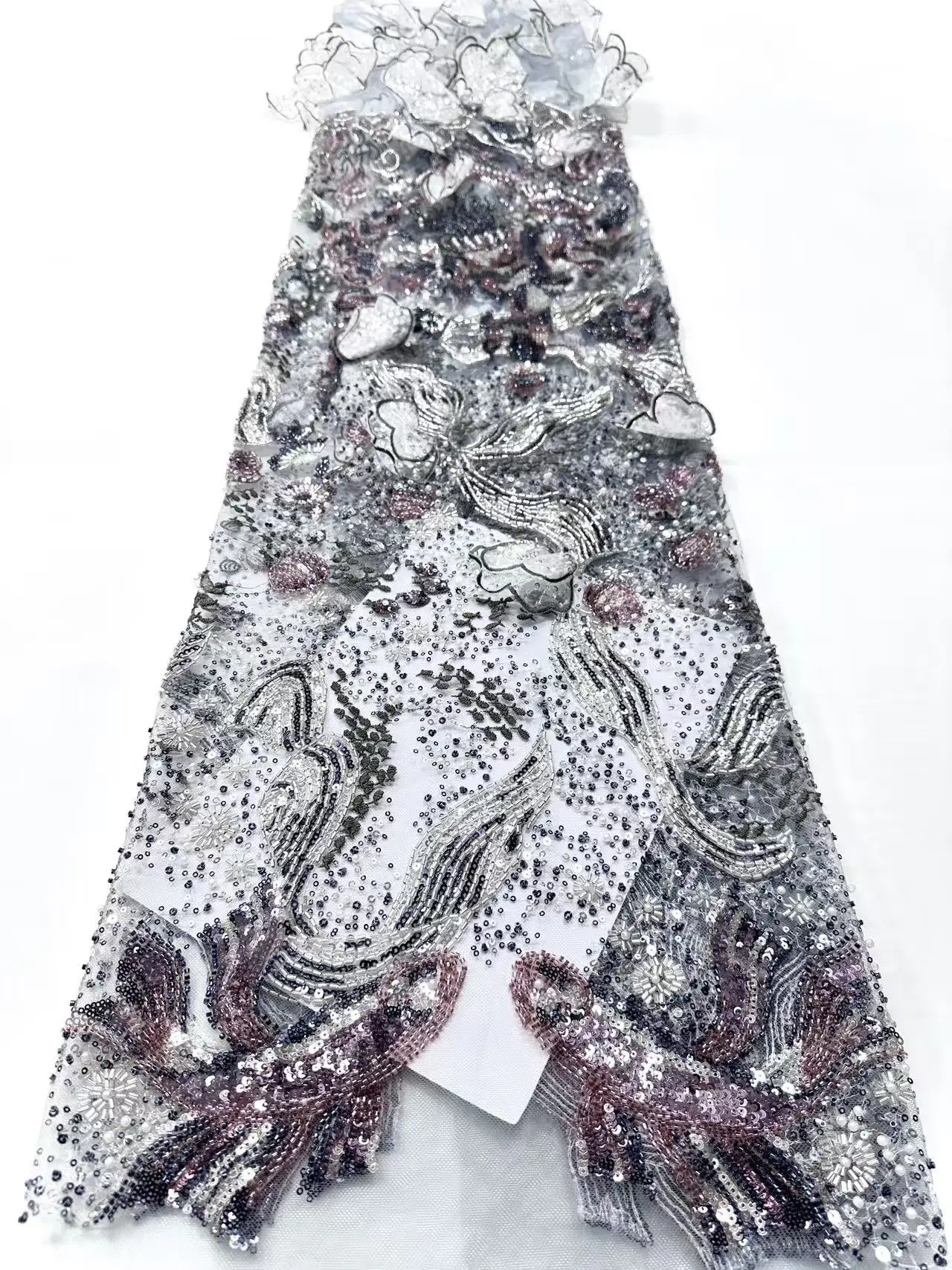 New African Heavy Beaded Lace Fabric 2025 High Quality Nigerian Sequins Lace French Tulle Fabric for Wedding Party Dress CC1419