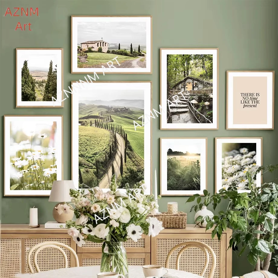 1 Stück Natürliche Toskana-Landschaft Wandkunst Gänseblümchen Leinwandgemälde Blumen-Poster Druck Wandbilder Wohnzimmer Heimdekoration