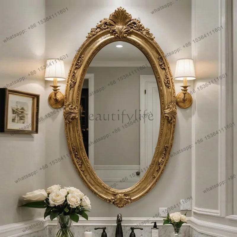

French oval retro vanity mirror luxury carved bathroom vanity mirror