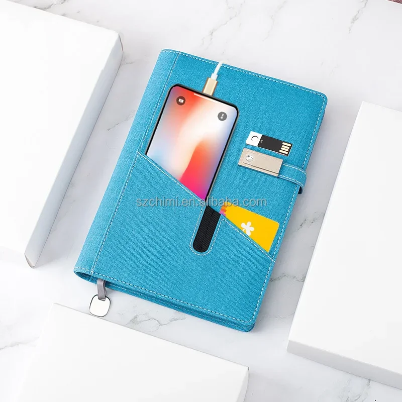 Trending Products 2021 New Arrivals Smart Custom A5 Leather 8000mah Charging Loose Leaf 16gb Usb Power Bank Notebook Luxury Box