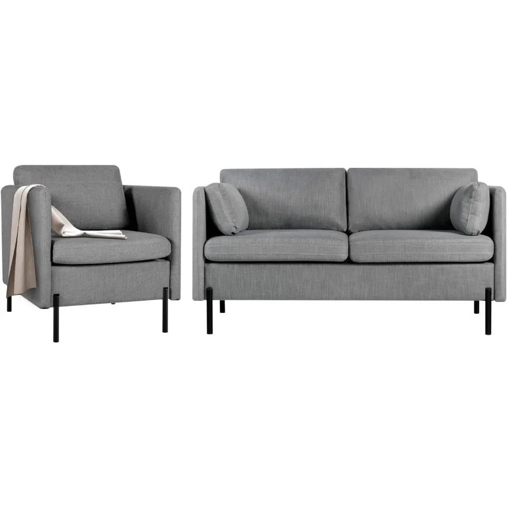 

Modern Living Room Furniture Sectional Sofa Sets 2 Pieces, Mid-Century Loveseat Couch and Comfy Accent Arm Chairs