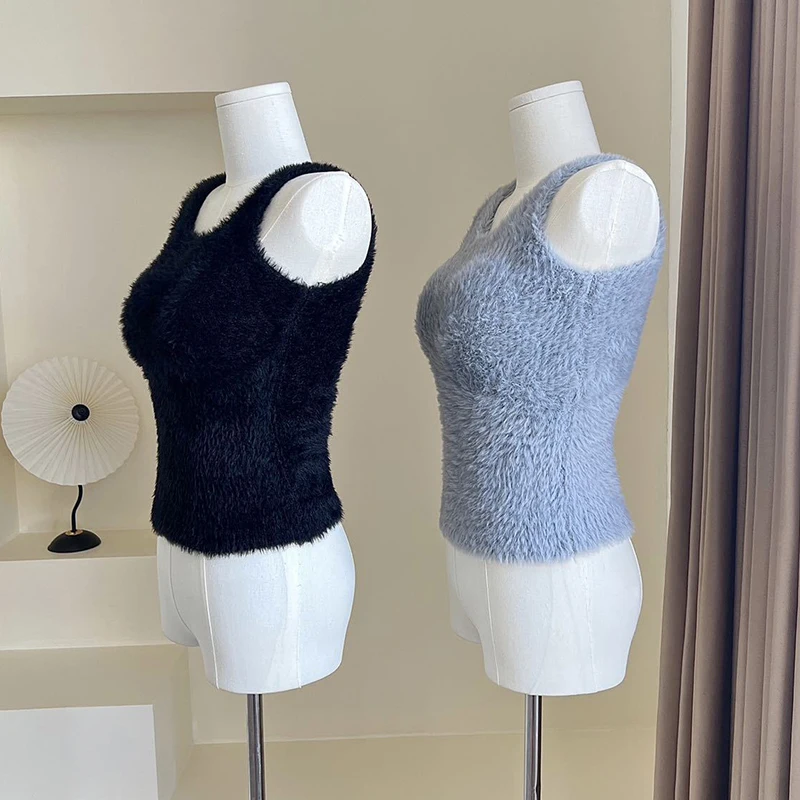 Ins Trend, осенне-зимние плюшевые теплые шерстяные майки с накладкой на грудь, термобелье из искусственного кашемира для девочек, утепленная майка