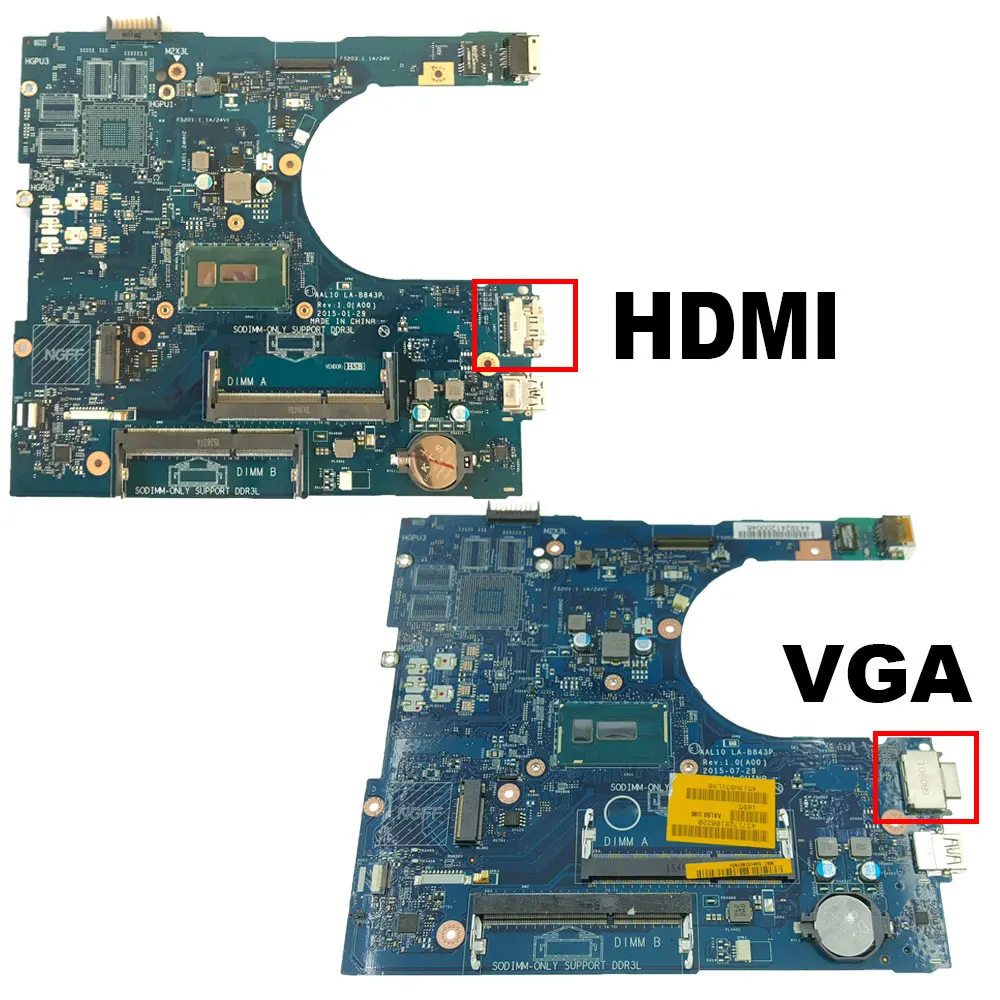 AAL10 LA-B843P Mainboard for Dell Inspiron 3458 3558 5458 5558 5758 Laotop motherboard with i3 i5 i7-4th/5th Gen CPU DDR3 tested