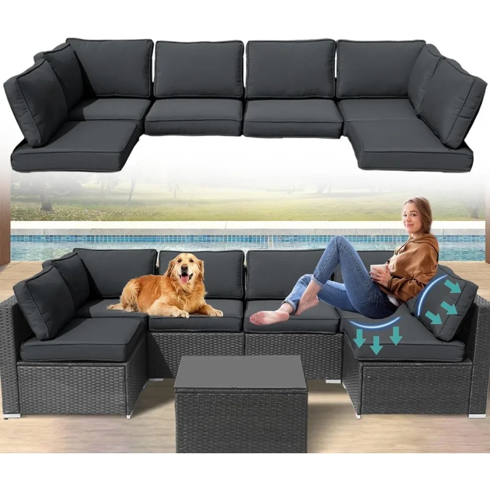 Patio Furniture Cushions,14Pieces Water-Resistant Outdoor Replacement Cushions,Sectional Sofa Cushions for Fits 6-Seats Rattan