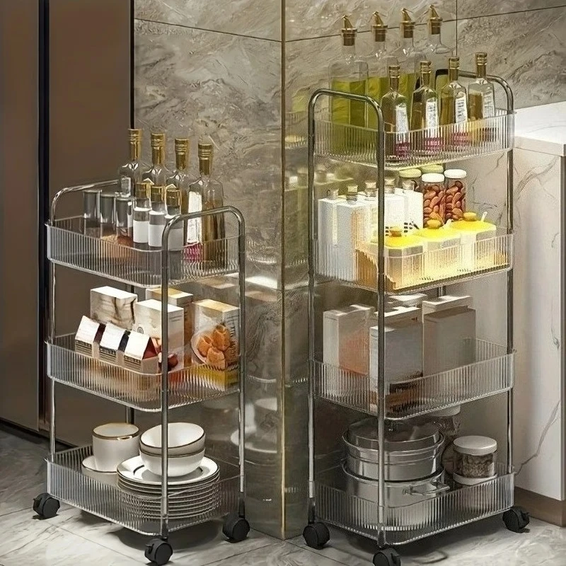 

2/3/4Tier Clear Storage Cart with Wheels Multifunctional Rolling Organizer for Home and Office, Ideal for Bedroom Living Room