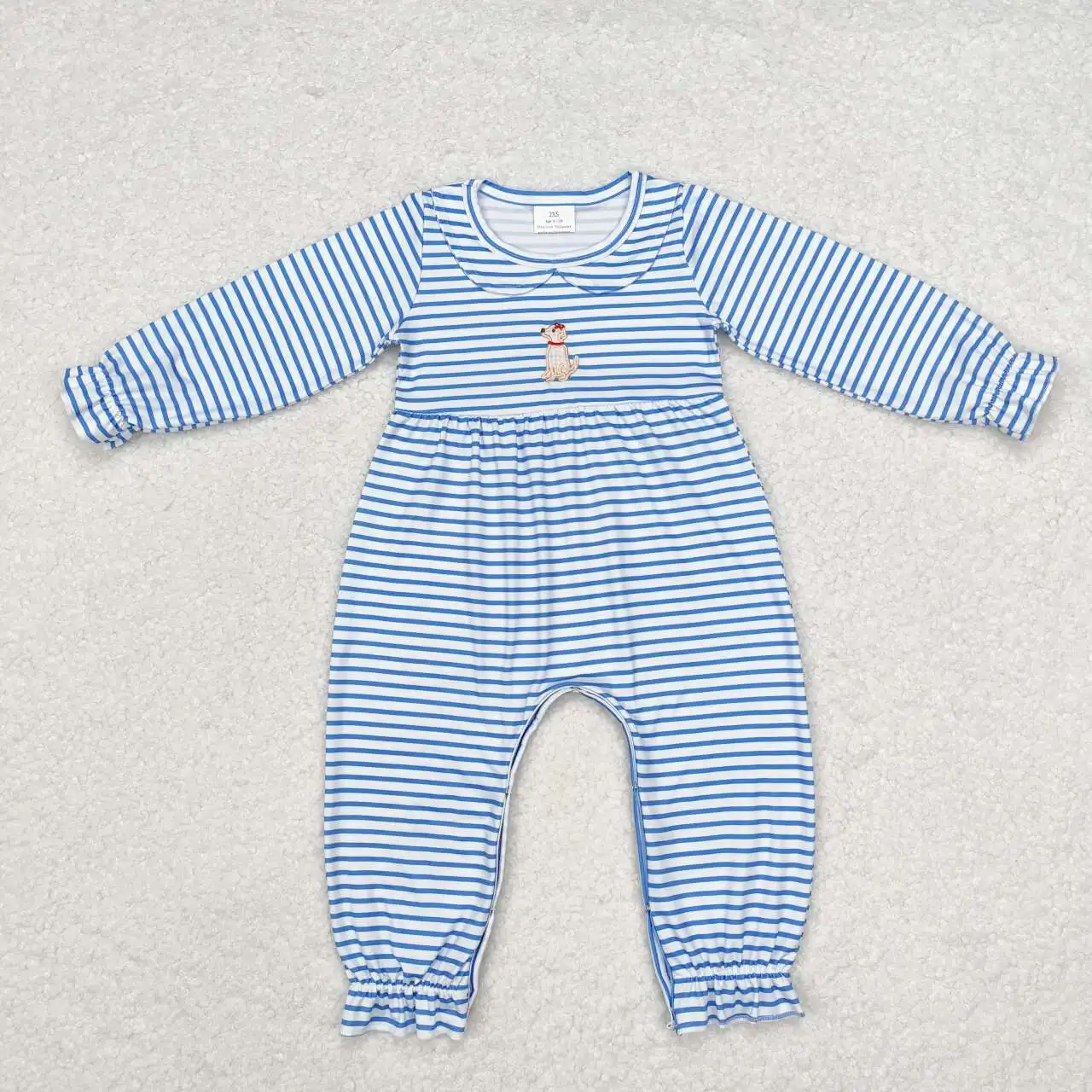 Infant baby girl blue stripes Christmas dog long sleeve romper wholesale kids boutique clothes factory price baby romper