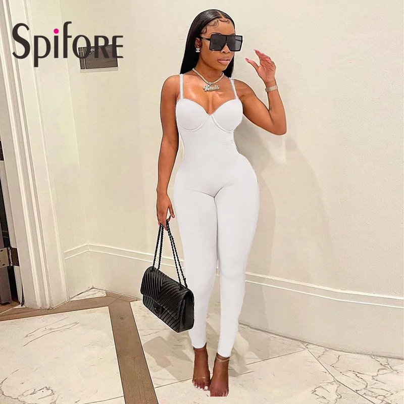 Spifore Sexy One Piece Women Jumpsuits For Party Club Pencil Pants Strapless Skinny Summer Rompers Black Streetwear Clothing