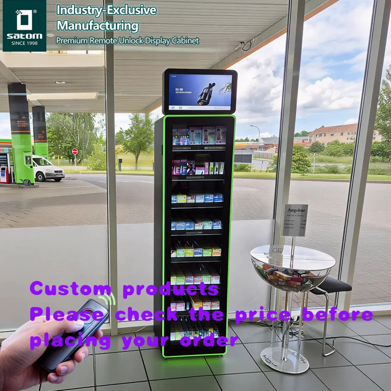 custom.Premium Remote Unlock Display Cabinet with Tempered Glass Door and LCD Screen