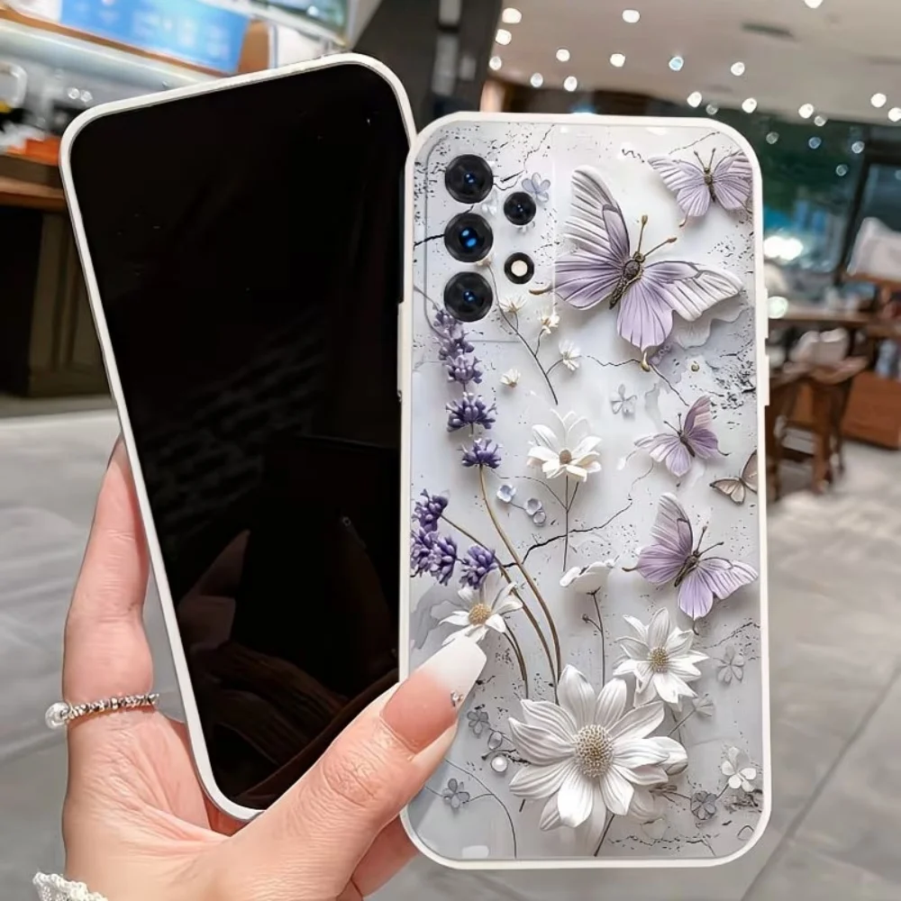 Simple Flower Butterfly TPU Phone Case For Samsung Galaxy A73 A72 A71 A70 A56 A55 A54 A53 A52 A51 A50 S 4G 5G Frosted Cover