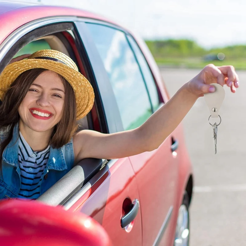 A47U 30 Pcs Leather Key Fob Kit for DIY Craft, PU Leather Key Fobs Blanks with Rivets and Key Rings for Engraving Keychain