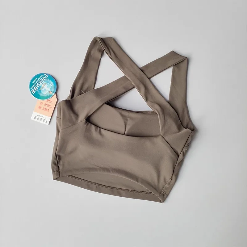 女性用ヨガスポーツブラ、ヌードシームレスクロスバックビューティースポーツブラ、ワイドショルダーストラップフィットネスブラ