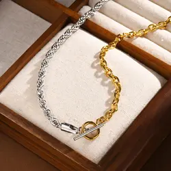 Toggle Clasp Necklace, Rope Chain With Cable Link Necklace for Women, Stainless Steel Punk Jewelry