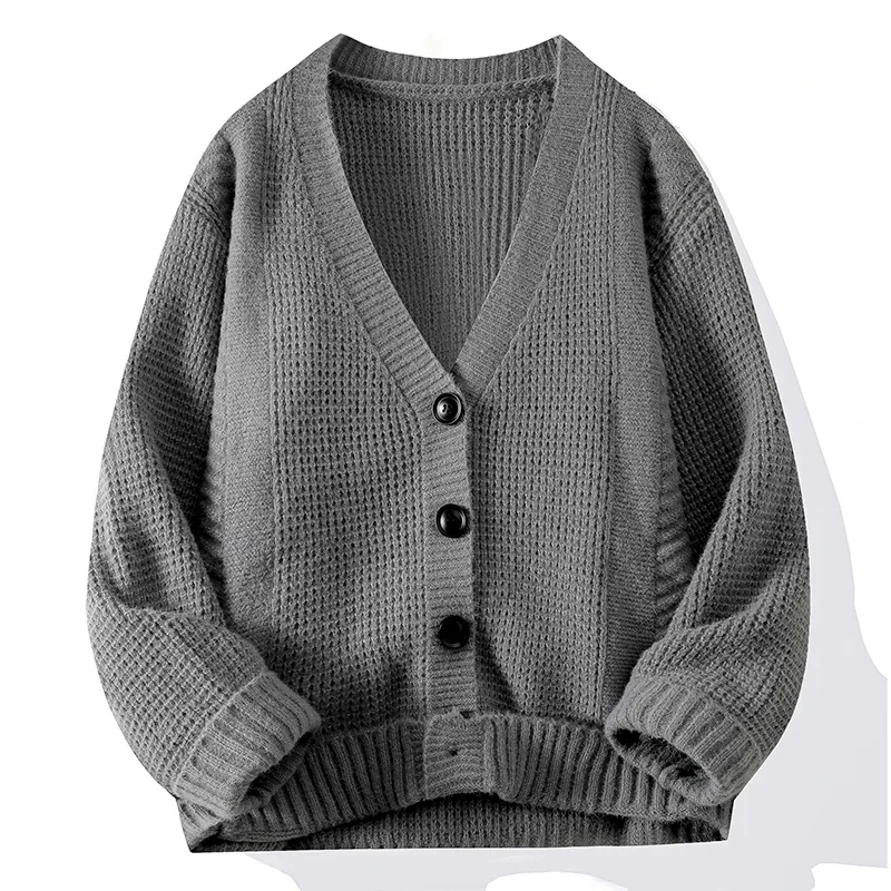 2024 Autumn and Winter New Men's Cardigan V-neck Fashion Sweater with Thick Long Sleeves Outside Men's Comfortable Warm Sweater