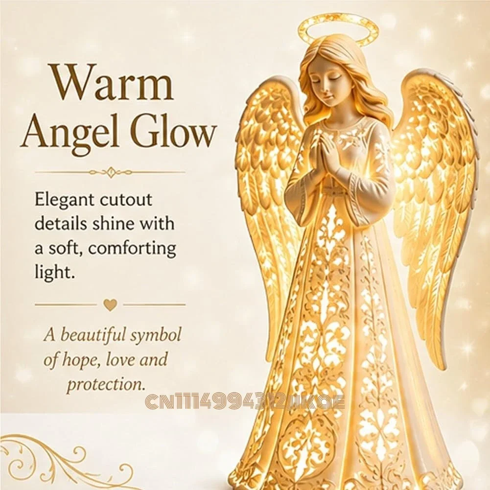 Angel Christmas Guardian Light, Symbol of Hope Love Protection,Praying Figurine with Warm Golden Glow, Keepsake Statue