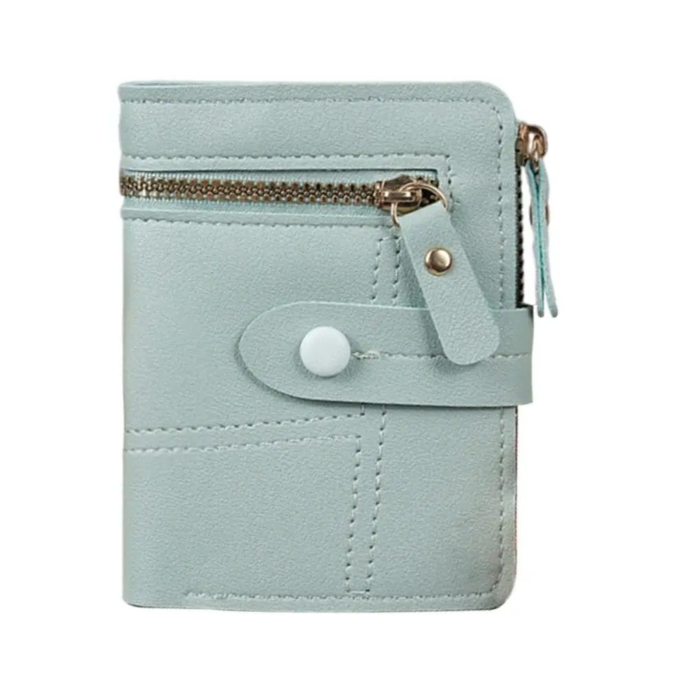 محفظة بأزرار بلون سادة متعددة الاستخدامات، تصميم قصير رفيع للغاية، محفظة رفيعة من جلد البولي يوريثان، مشبك بطاقات للسيدات، إكسسوارات عصرية