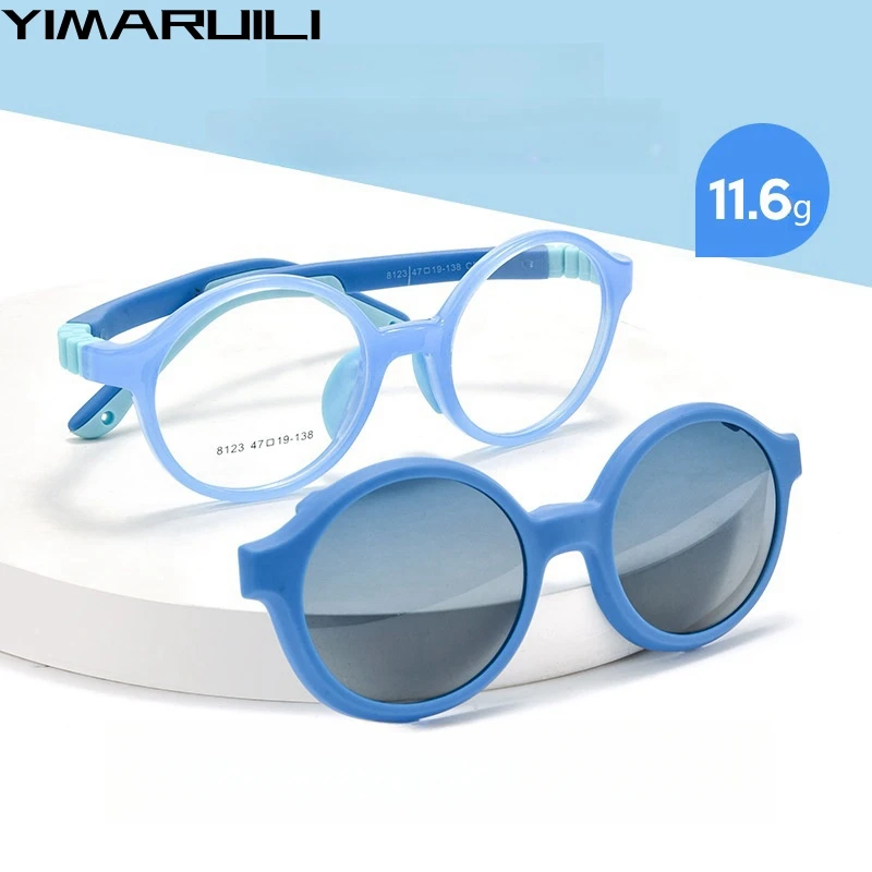 

YIMARUILI Fashion TR90 Boys Girls Polarized Clip-On Glasses Round Retro Optical Prescription Children's Eyeglasses Frame 8123ET