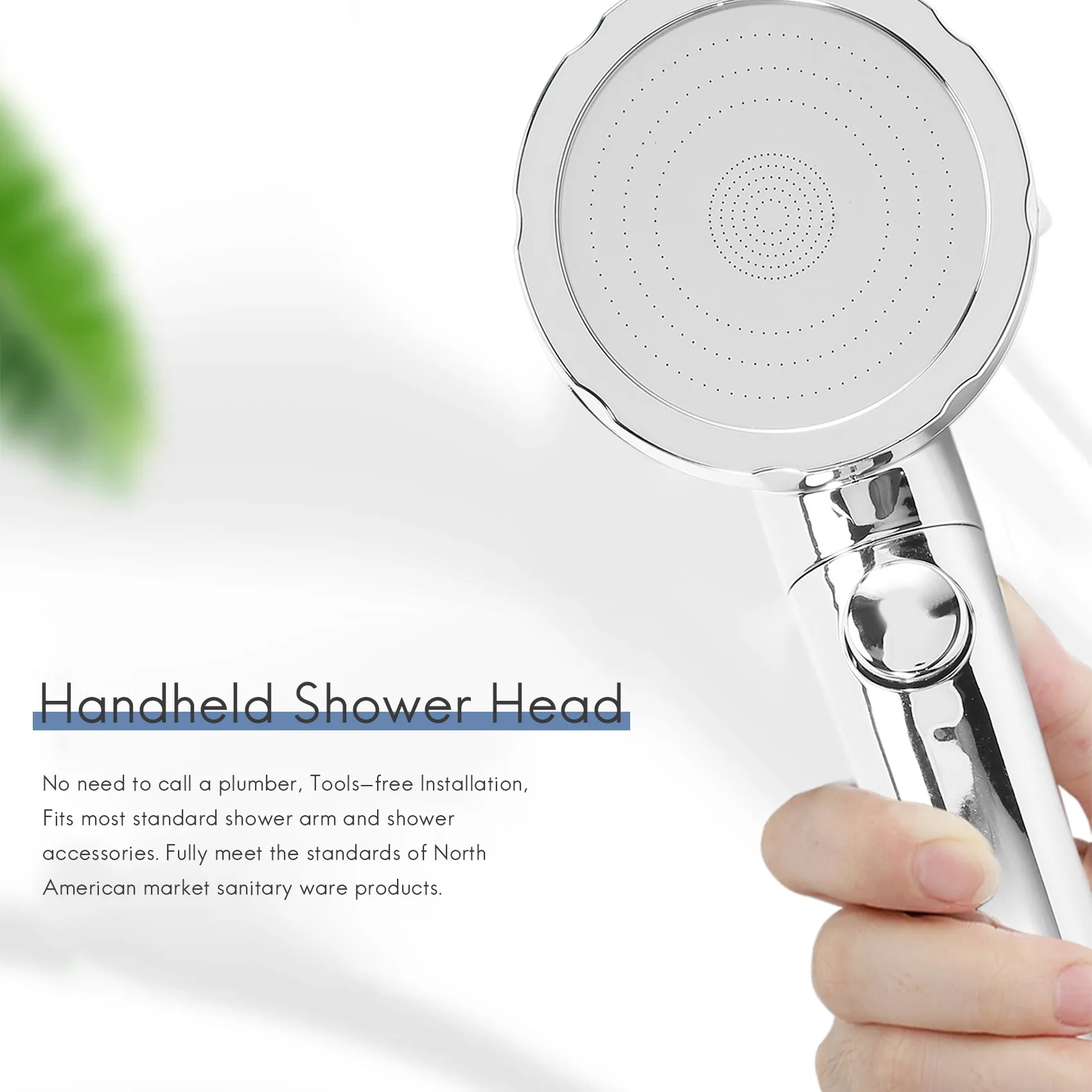 Handheld Shower Head High Pressure Chrome 3 Spary Setting with ON/OFF Pause Switch Water Saving Adjustable Luxury Spa Detachable