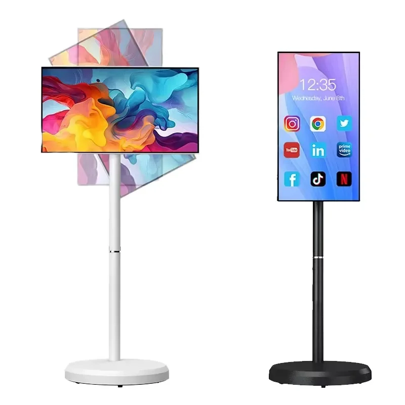 BOLRZO 24.5-Inch LCD LED White Mobile Tablet Battery Rotatable Touch Screen Monitor Android 15 Interactive Smart Display