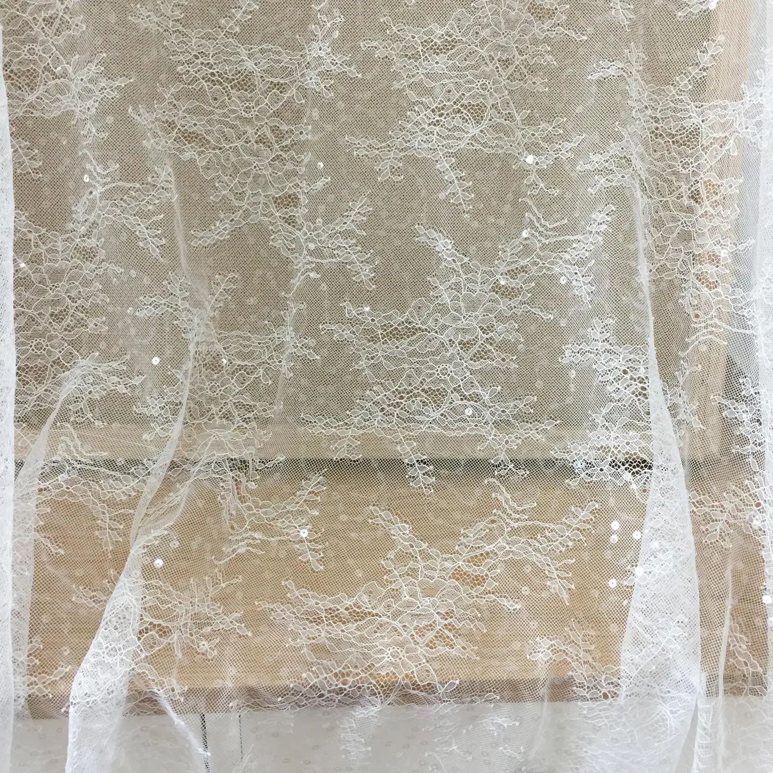 High Quality Transparent Sequin Lace Fabric Mesh Fabric DIY Veil Wedding Dress,By The Meter