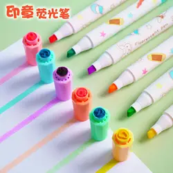 6Pcs/set Kawaii Heart Stamp Highlighter Cute Candy Colors Drawing Painting Art Marker Pen School Supplies Korean Stationery