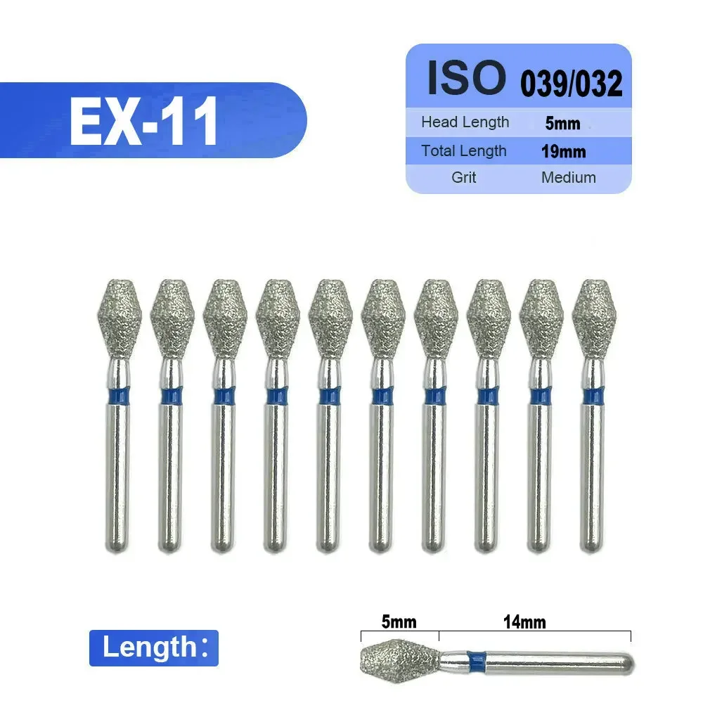 10pcs/set FG 1.6M Dental Diamond Burs Drill for Teeth Whitening Polishing High Speed Handpiece Dental Burs EX-11