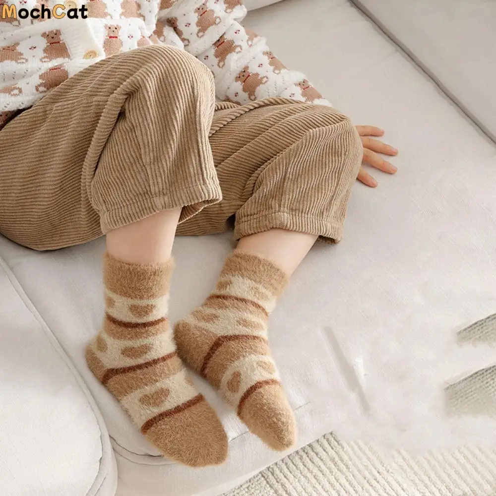 Cute Coffee Thickening Children Socks Korean Style Stripe Infant Socks Heart Pattern Baby Hosiery Kids Home Sleep Socks Baby